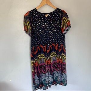 Lucco Sheer Colorful Lightweight Short Sleeve Knee Length Dress Blue Small